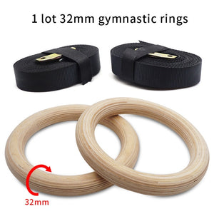 28/32mm Professional Wood Gymnastic Rings Gym Rings with Adjustable Long Buckles Straps Workout For Home Gym & Cross Fitness A