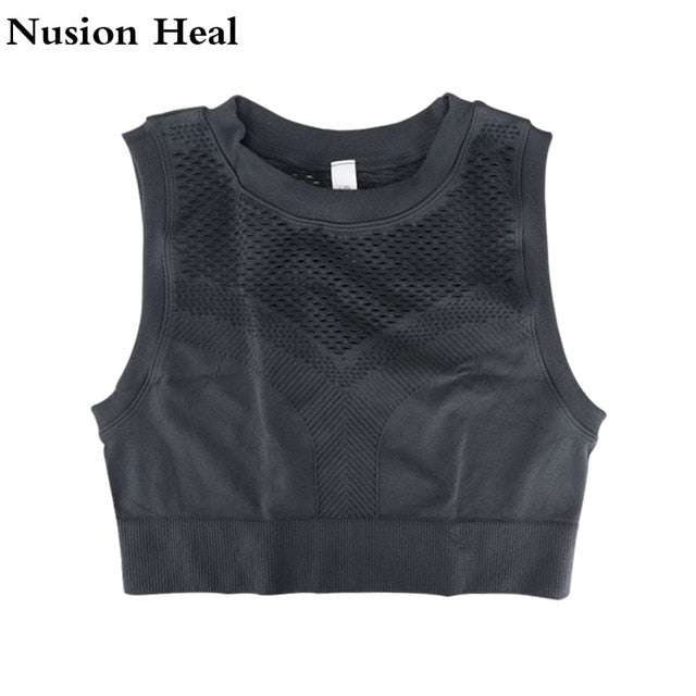 Women Vital Ombre Seamless Sleeveless Cropped Top Gym Crop Top Yoga Tops Fitness Shirts Women Sports Wear For Women Gym Workout