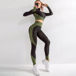 Sports Suit 2pcs Womens Zipper Gym Yoga Set Shirts+Leggings Stretchy Running Sportswear Fitness Jogging Femme Workout Clothing