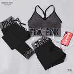 Toppick 3 Piece Women Yoga Sets Pink Letter Sport Wear Women Fitness Sport Bra+Yoga Pants+Shorts Sport Set Workout Gym Clothing