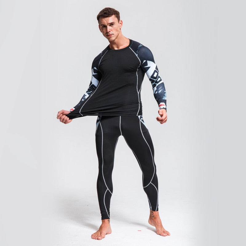 Men's Sports Suit Compression Clothing Fitness Training kit Thermal Underwear MMA rashgard male Quick drying shirt Sportswear