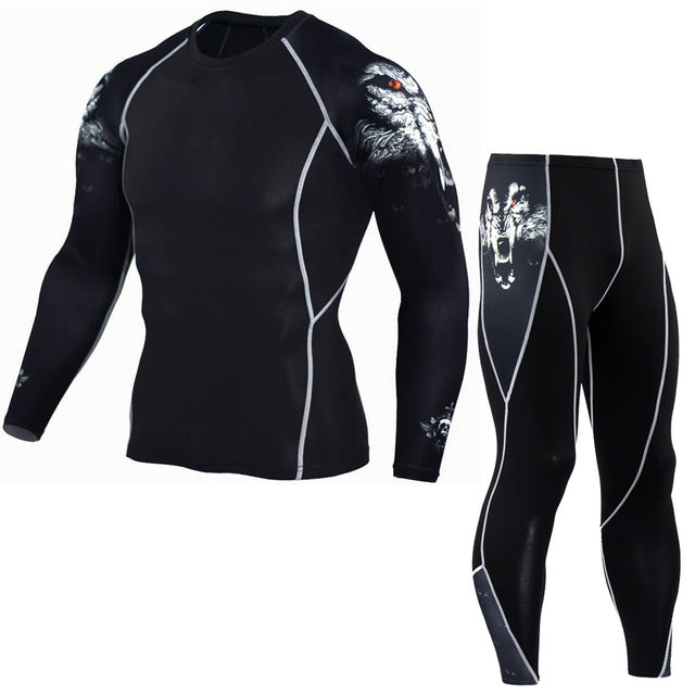 Men's Sports Suit Compression Clothing Fitness Training kit Thermal Underwear MMA rashgard male Quick drying shirt Sportswear