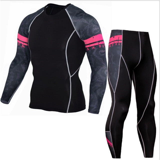 Men's Sports Suit Compression Clothing Fitness Training kit Thermal Underwear MMA rashgard male Quick drying shirt Sportswear