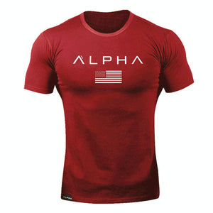 2019 New Brand Clothing Gyms Tight Cotton T-shirt Mens alpha Fitness T-shirt Homme Gyms T Shirt Men Fitness Summer Tees Tops